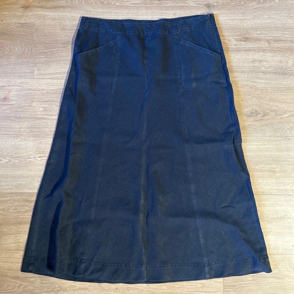 J. Jill Love Linen Black Midi Skirt 100% Linen A-Line Pockets Womens Medium